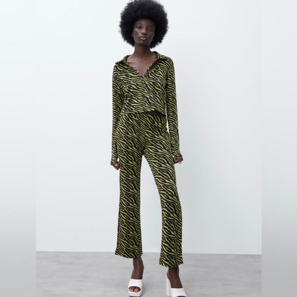 Zara Pants - Zara Zebra Print Two Piece Set Crop Top + Flare Pants NWT Women S Y2K Streetwear